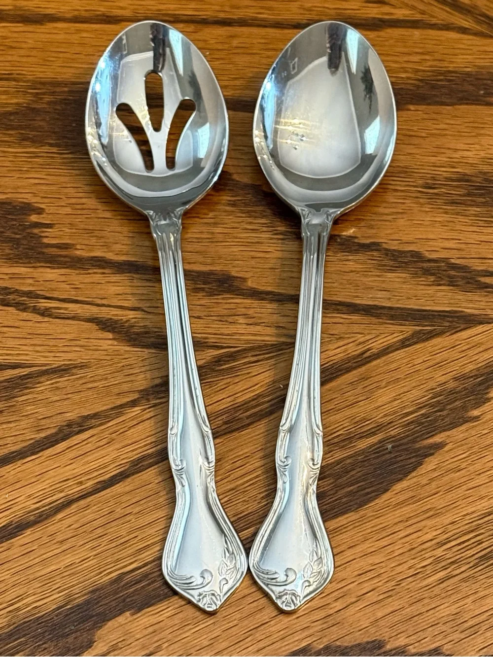Reed & Barton Silver Tone Ornate Solid and Slotted Serving Spoons